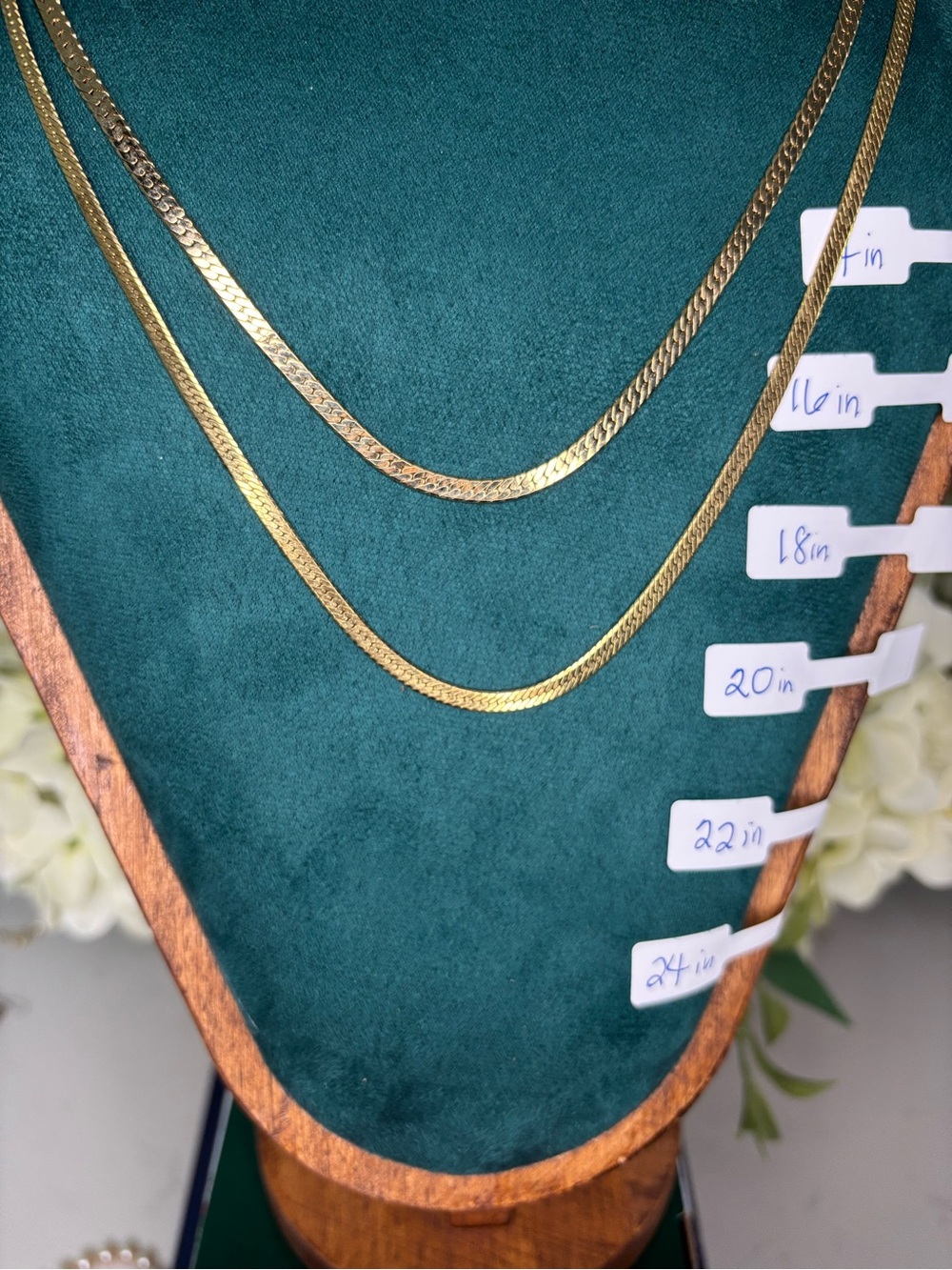 2 Classic Gold Herringbone Necklaces - Vintage